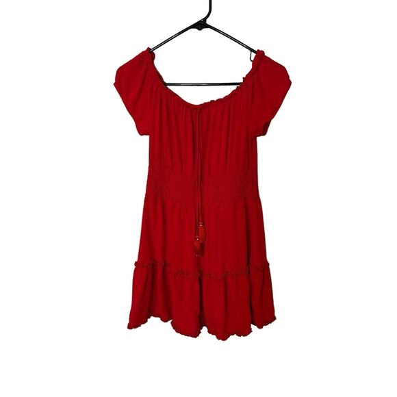 American Eagle Off The Shoulder Stretch Fit And Flare Front Tie Tassel Sz Small - Picture 1 of 6